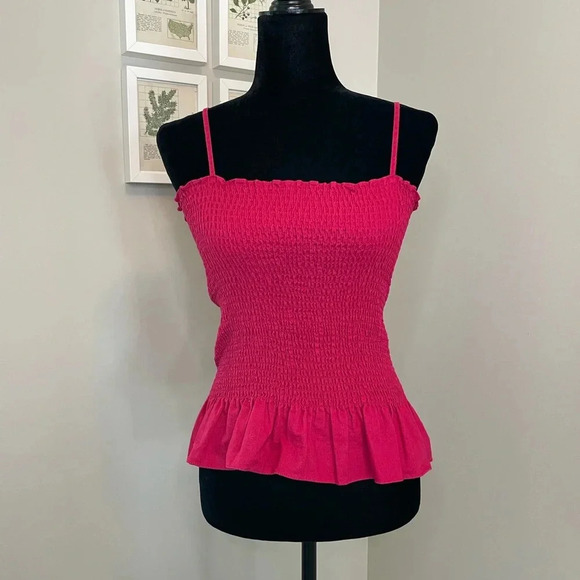 Maeve Pink Smocked Peplum Ruffle Tank Top - Picture 1 of 10